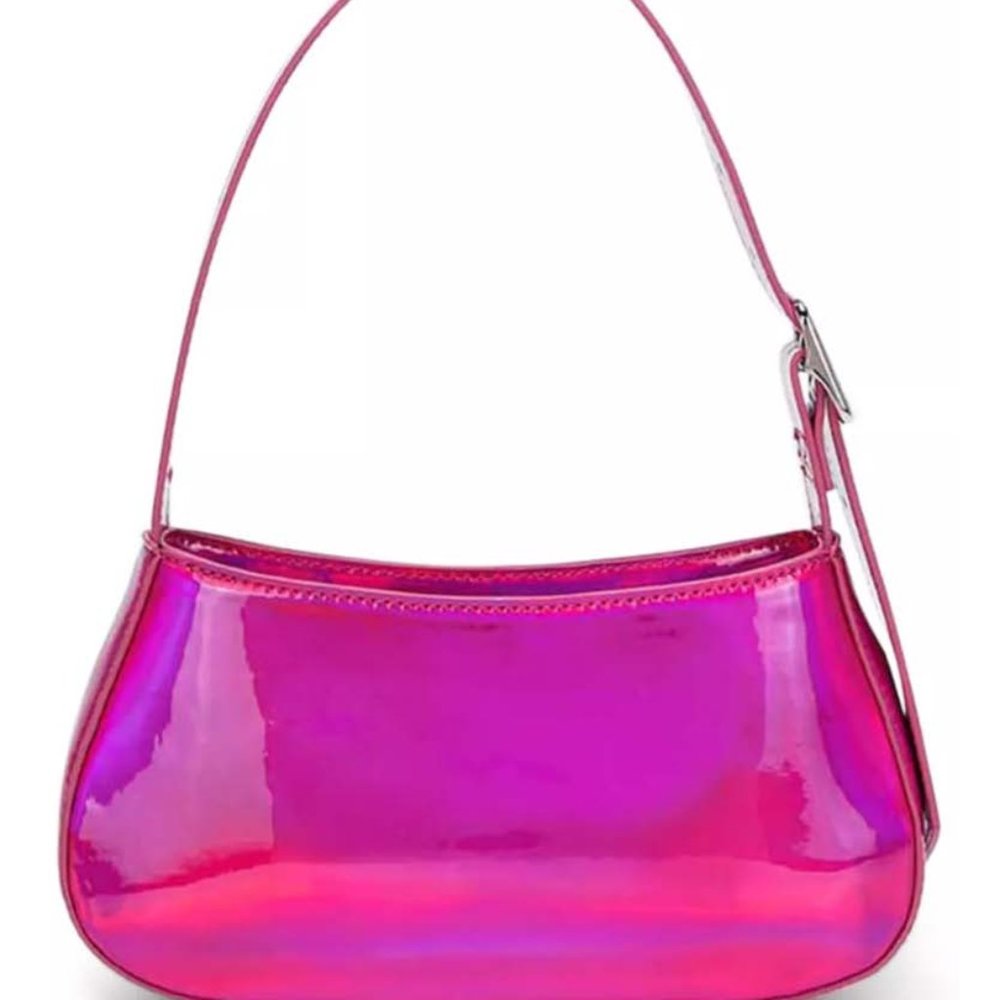 AQUA Pink Metallic Mini Shoulder Bag Shiny Iridescent Handbag Clutch Purse